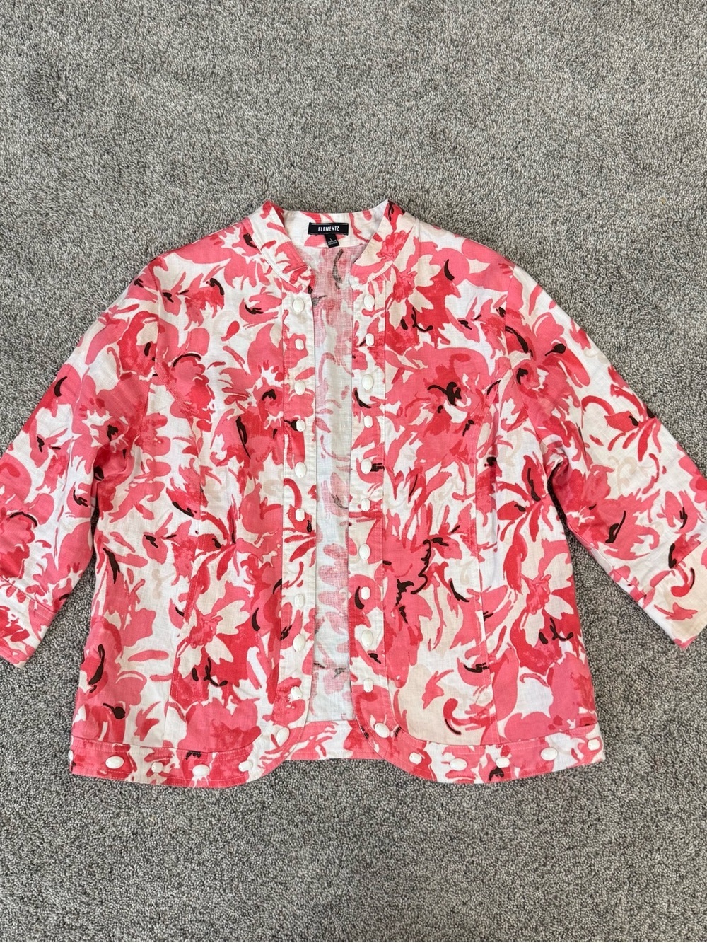 Elementz 100% linen floral embelished open front blazer Jacket Layer Women’s L
